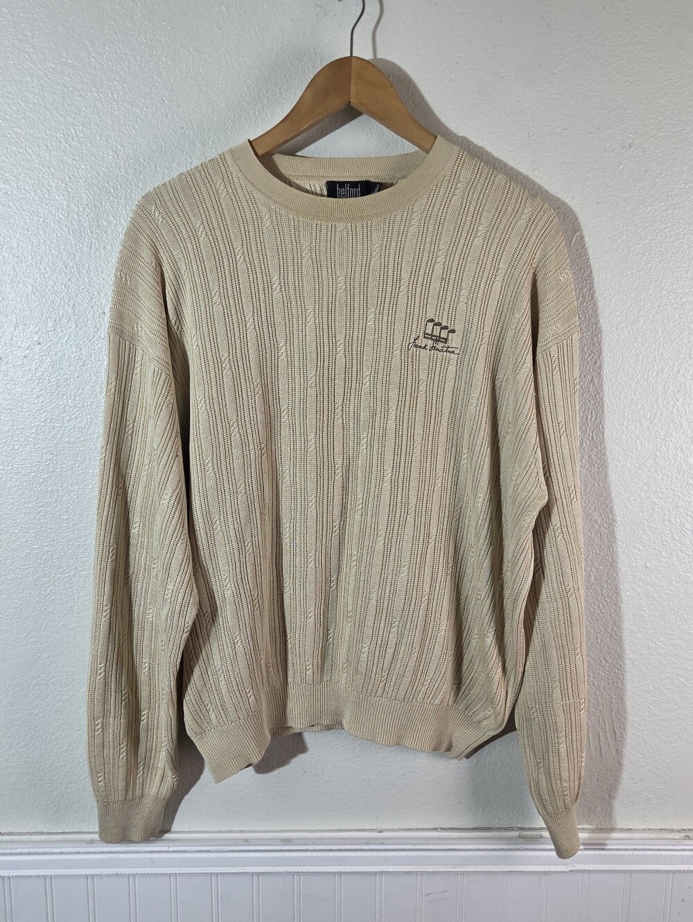 Vintage Belford Frank Sinatra Silk Golf Sweater XL Beige Crewneck Pullover